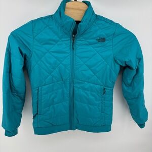 The North Face Womens M Insulated Quilted Jacket Teal Zip Up Pockets **READ